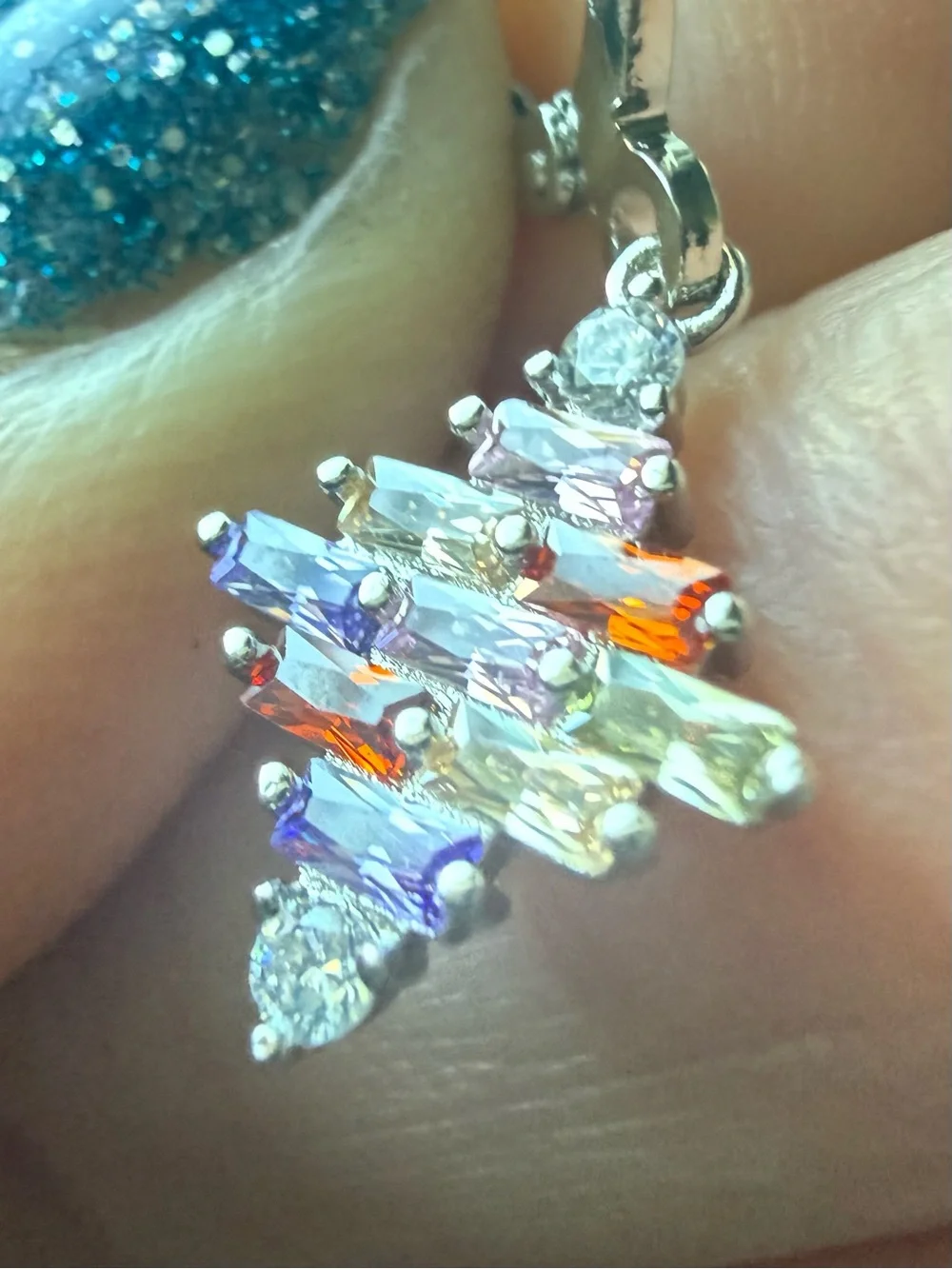 NEW! 14k White Gold Plated with Multicolored Crystal Drop Hoop Earrings